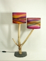 Lampe 2 branches en bois flotté sur socle en ardoise avec abat-jour modèle unique diamètre 20cm - Ref.LC11220