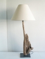 Lampe en bois flotté sur socle en ardoise avec abat-jour diamètre 40cm - Ref.LC10250 