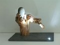Rêverie - Sculpture lampe led avec alimentation basse tension avec galet et bois flotté sur ardoise - Ref.S10170 